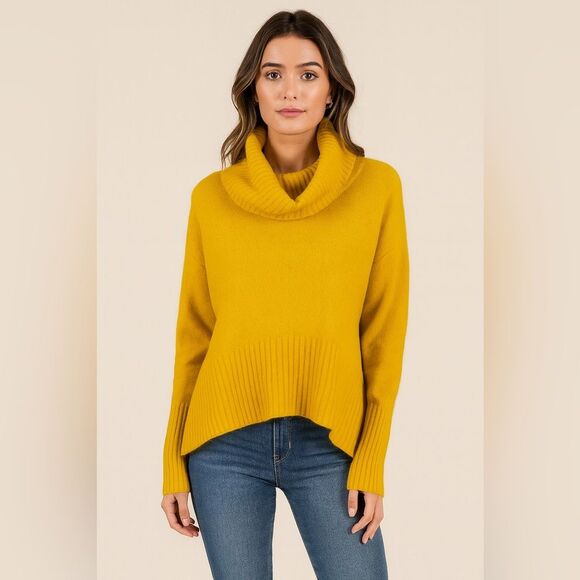 Rachel Zoe Merino Wool Blend Cowl Neck Mustard Womens Oversized Sweater XS - Picture 1 of 7